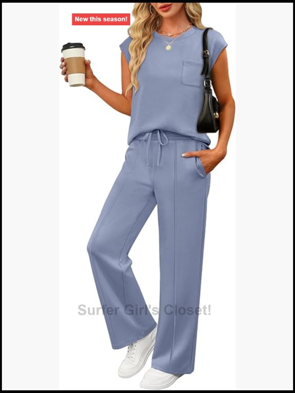Two Piece Lounge Set Matching Wide Leg Pants Sleeveless Sweatsuit Travel Outfit